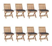 vidaXL Lot de 8 Chaises Pliables de Jardin avec Coussins, Sièges de Terrasse, Chaises de Salle à Manger, Meubles de Patio Extérieur, Teck Solide G