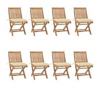 vidaXL Lot de 8 Chaises Pliables de Jardin avec Coussins, Sièges de Terrasse, Chaises de Salle à Manger, Meubles de Patio Extérieur, Teck Solide G
