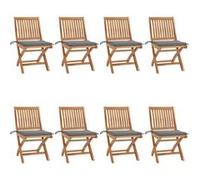 vidaXL Lot de 8 Chaises Pliables de Jardin avec Coussins, Sièges de Terrasse, Chaises de Salle à Manger, Meubles de Patio Extérieur, Teck Solide G