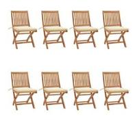 vidaXL Lot de 8 Chaises Pliables de Jardin avec Coussins, Sièges de Terrasse, Chaises de Salle à Manger, Meubles de Patio Extérieur, Teck Solide G