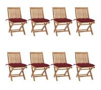 Lot de 8 Chaises Pliables de Jardin avec Coussins, Sièges de Terrasse, Chaises de Salle à Manger, Meubles de Patio Extérieur, Teck Solide