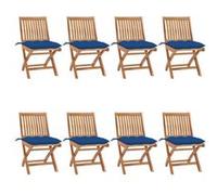 vidaXL Lot de 8 Chaises Pliables de Jardin avec Coussins, Sièges de Terrasse, Chaises de Salle à Manger, Meubles de Patio Extérieur, Teck Solide