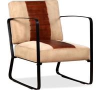 vidaXL Lounge Chair Véritable cuir de chèvre et toile Marron Rest Chaise Fauteuil Chaise