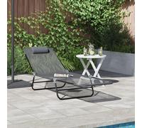 Vidaxl Loungeur De Soleil Pliant Avec Appui-Tête Gris Textilène