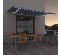 vidaXL Auvent automatique Capteur de vent et LED 500x350 cm Bleu et blanc