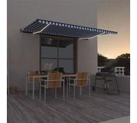 Luifel automatisch met LED en windsensor 500x350 cm blauw wit3069231