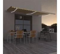 vidaXL Auvent Automatique avec Capteur de Vent et LED Store de Balcon Jardin Patio Terrasse Extérieur Ombrage des Fenêtres 600x350 cm Jaune et Blanc