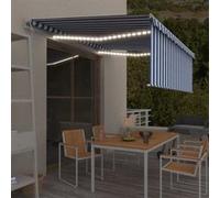 vidaXL Luifel automatisch rolgordijn LED windsensor 4x3 m blauw en wit 3069311 G