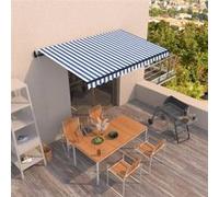 vidaXL Auvent rétractable automatique 400x350 cm bleu/blanc tissu & aluminium 3069186 Blanc G