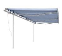 vidaXL Auvent Automatique Rétractable avec Poteaux Auvent de Terrasse Store de Balcon Jardin Extérieur Ombrage des Fenêtres 6x3,5 m Bleu et Blanc