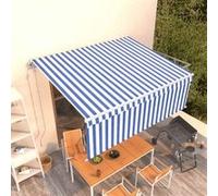 Luifel automatisch uittrekbaar met rolgordijn 4x3 m blauw wit 3069306