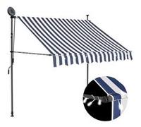 vidaXL Luifel handmatig uitschuifbaar met LED 150 cm blauw en wit145842 Blanc G