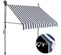 Auvent Manuel Rétractable Avec Led 200 Cm Bleu Et Blanc Multicolore