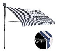 Vidaxl Auvent Manuel Rétractable Avec Led 250 Cm Bleu Et Blanc