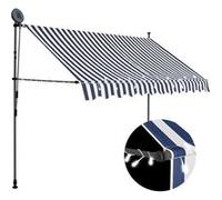Vidaxl Auvent Manuel Rétractable Avec Led 300 Cm Bleu Et Blanc