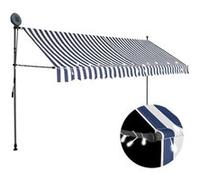 Auvent Manuel Rétractable Avec Led 400 Cm Bleu Et Blanc Multicolore