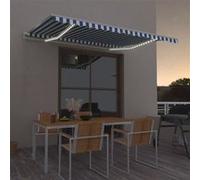 vidaXL Luifel handmatig uittrekbaar met LED 400x300 cm blauw en wit3068901 Blanc G