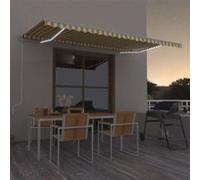 Auvent Manuel Rétractable avec LED 400x350 cm Jaune et Blanc Store vidaXL