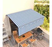 vidaXL Luifel handmatig uittrekbaar met rolgordijn 4,5x3 m blauw wit3069436 Blanc G