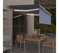 Vidaxl Auvent Manuel Rã©Tractable Avec Store Et Led 4x3 M Bleu Et Blanc
