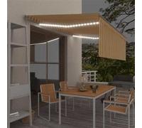 Vidaxl Auvent Manuel Rã©Tractable Avec Store Et Led 4x3m Jaune Et Blanc