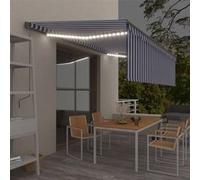 Luifel handmatig uittrekbaar met rolgordijn LED 5x3 m blauw wit3069461