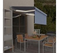 Vidaxl Auvent Automatique Capteur De Vent Led 3,5x2,5 M Bleu Et Blanc Blanc