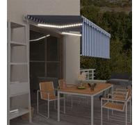 vidaXL Luifel met rolgordijn, LED en windsensor 3x2,5 m blauw en wit 3069271 G