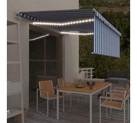 vidaXL Luifel met rolgordijn, LED en windsensor 4,5x3 m blauw en wit 3069331 G