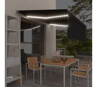 vidaXL Luifel met rolgordijn, LED en windsensor 4x3 m antracietkleurig 3069434 G