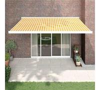 Auvent rétractable jaune et blanc 4x3 m tissu et aluminium, store, auvent de patio, auvent de fenêtre, stores, auvent de jardin