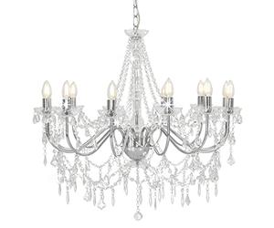 vidaXL Lustre avec Perles Lampe Suspendue Lustre Luminaire Eclairage Intérieur Salon Salle de Séjour Chambre à Coucher Maison Argenté
