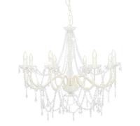 vidaXL Lustre 281604 avec perles – Blanc, 8 ampoules E14 pour salon/chambre