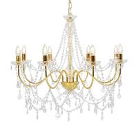 vidaXL Lustre avec Perles Lampe Suspendue Plafonnier Luminaire Eclairage Intérieur Salon Salle de Séjour Chambre à Coucher Maison Doré 8 Ampoules