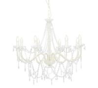 vidaXL Lustre 281604 avec perles – Blanc, 8 ampoules E14 pour salon/chambre