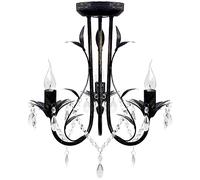 vidaXL Lustre Métal Noir Style Art Nouveau Perles Crystal 3 Ampoules E14 Lampe