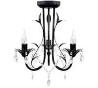 vidaXL Lustre Métal Noir Style Art Nouveau Perles Crystal 3 Ampoules E14 Lampe 241385