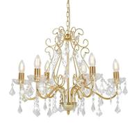 vidaXL Lustre suspension 281603 – 6× E14, 60×44 cm, base métal dorée, perles cristal acrylique