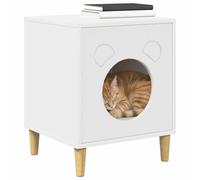 vidaXL Maison pour Chat Blanc 42,5 x 40 x 53 cm Bois d'ingénierie, Dén Confortable pour Chat, Espace Cosy, Maison Chic, Suite pour félin, mobilier Moderne, intérieur stylé