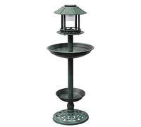 vidaXL Fontaine bain d'oiseaux Mangeoire à oiseaux avec lampe solaire Vert