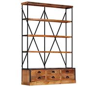 vidaXL Manguier Bibliothèque à 4 Etagères avec 6 Troirs Meuble à Livres Etagère à Livres Meuble de Rangement Salon Bureau Maison Intérieur 122x36x181 cm