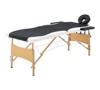 vidaXL Table de Massage Pliable Lit de Massage Banc Canapé Thérapie Cosmétique Portable Professionnel Shiatsu Reiki 2 Zones Noir et Blanc Bois Blanc