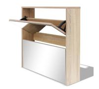vidaXL Meuble à chaussures 2 étages avec miroir 63 x 17 x 67 cm Chêne