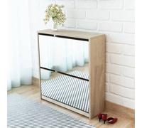 vidaXL Meuble à chaussures 2 étages avec miroir 63 x 17 x 67 cm Chêne