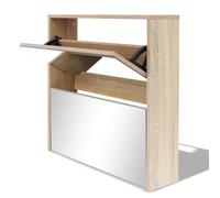 vidaXL Meuble à chaussures 2 étages avec miroir 63 x 17 x 67 cm Chêne