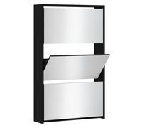 vidaXL Armoire à Chaussures avec Miroir 3 Niveaux Range-Chaussures Armoire de Rangement Meuble à Chaussures Entrée Couloir Noir 63x17x102,5 cm