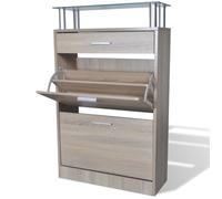 vidaXL Meuble à chaussures avec tiroir et plateau en verre Bois Aspect chêne Brun