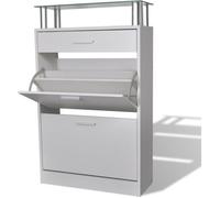 vidaXL Meuble à chaussures avec tiroir et plateau en verre Bois Blanc 241244