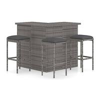 vidaXL Meuble de Bar de Jardin 4 pcs avec Coussins Salon de Jardin Table et Tabourets de Bistrot Patio Terrasse Extérieur Résine Tressée Gris