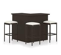 vidaXL Meuble de Bar de Jardin 4 pcs avec Coussins Salon de Jardin Table et Tabourets de Bistrot Patio Terrasse Extérieur Résine Tressée Marron